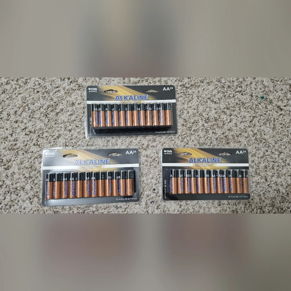 3 pack AA 24 Alkaline (TOTAL of 72) Long Lasting Batteries CVS NEW Exp. JUL2029